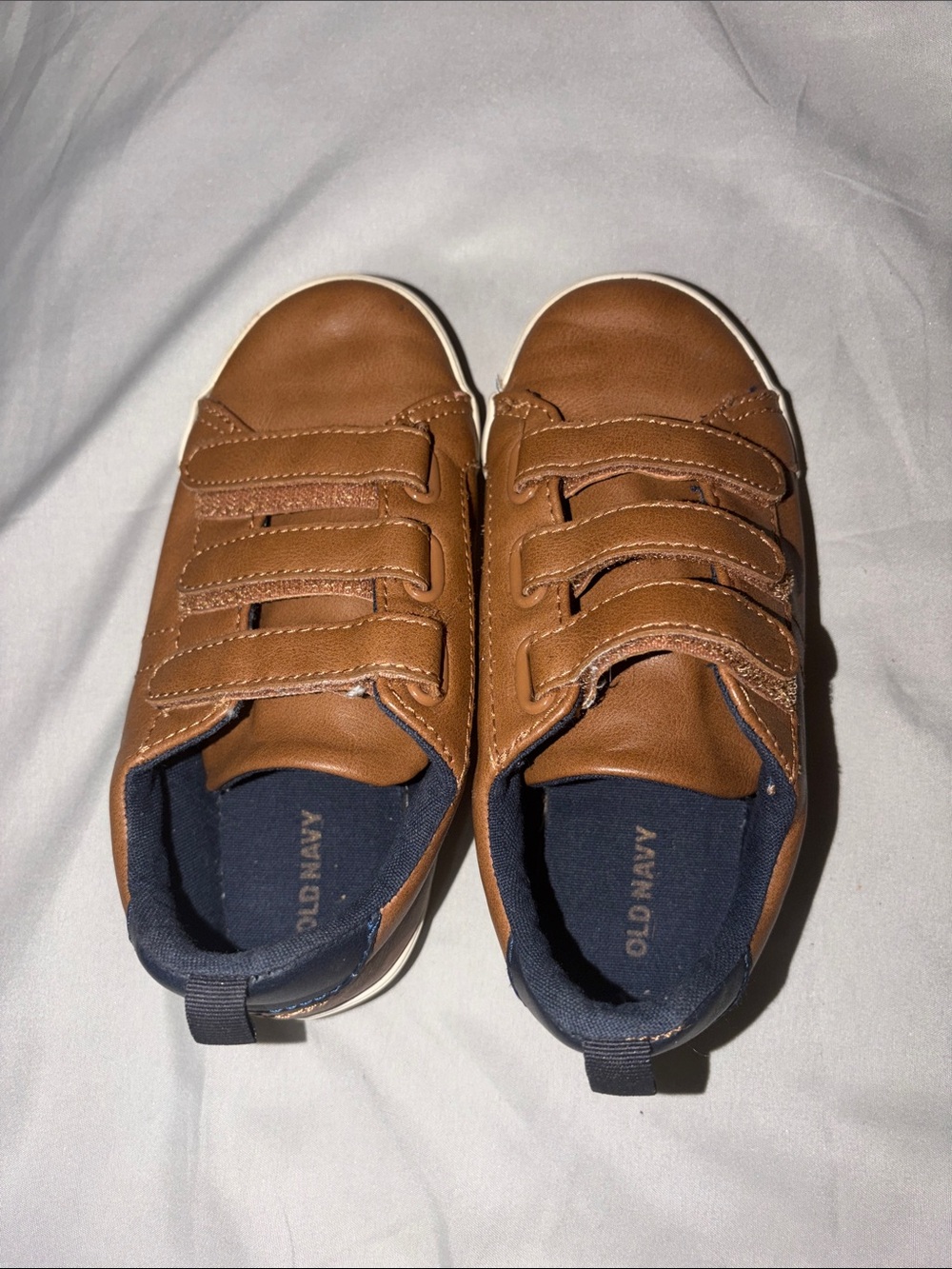 Old Navy Kids Brown Faux-Leather Velcro Sneakers with Navy Lining